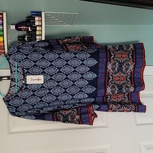 Sucrefas Navy Arabesque Keyhole Shift Dress, Size L